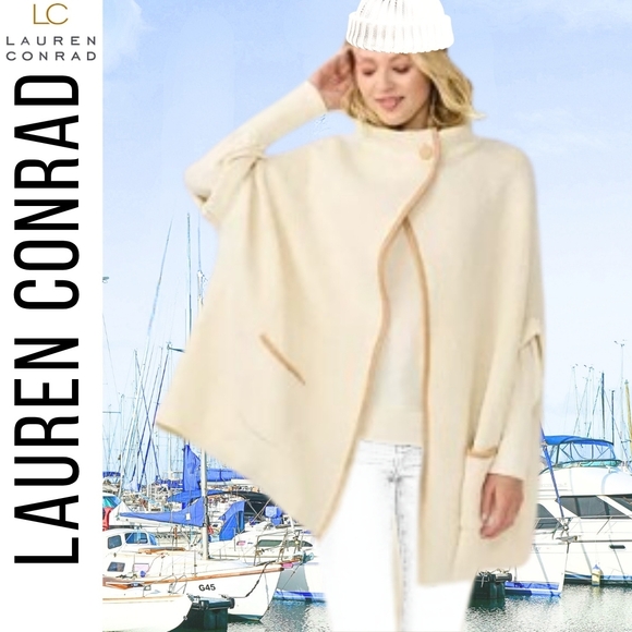 LC Lauren Conrad Sweaters - LC Lauren Conrad Versatile Cream Tan Riding Cape Poncho Fits Small To XXL New